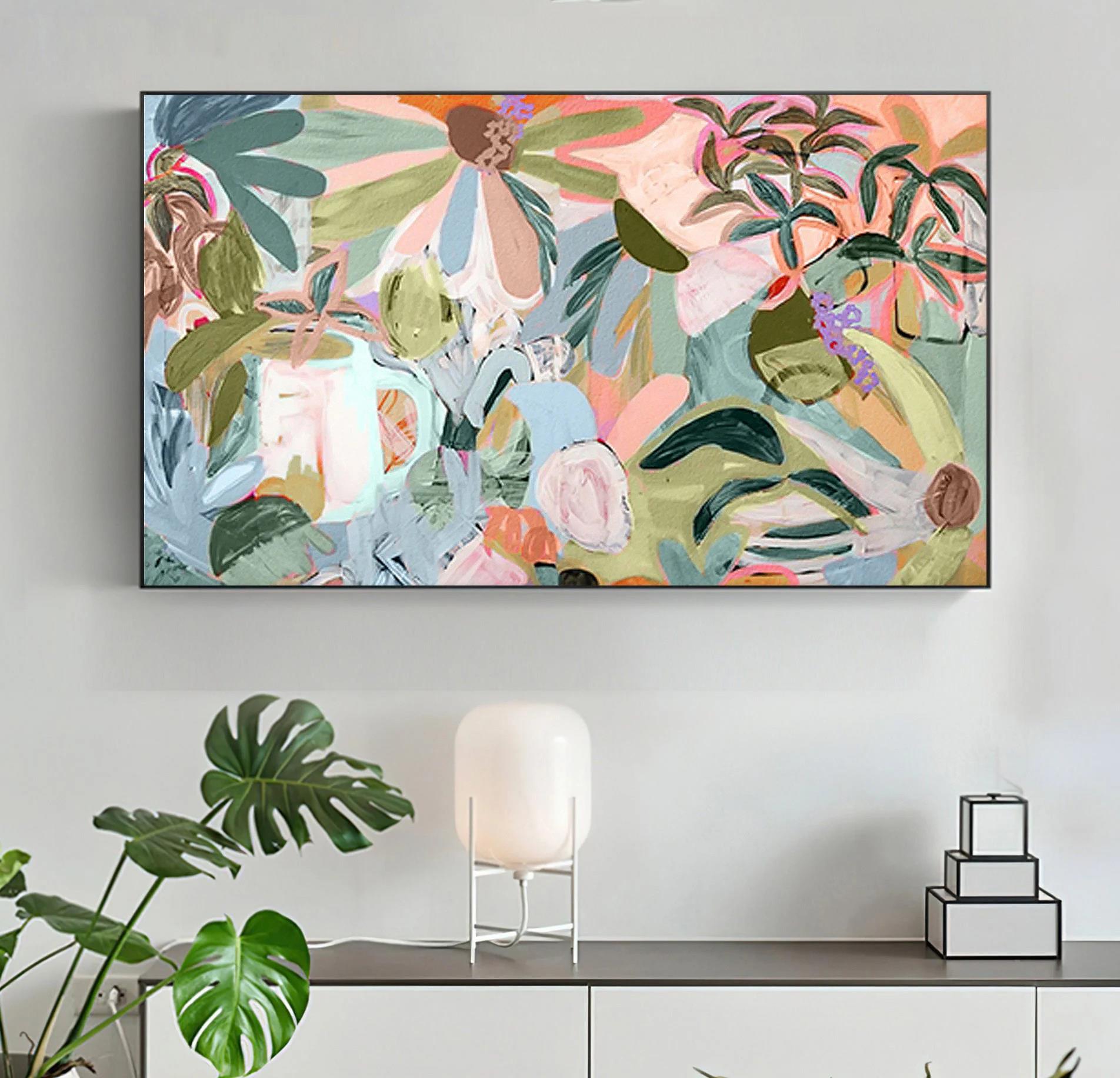 抽象的な植物の壁アート ミニマリズム油絵